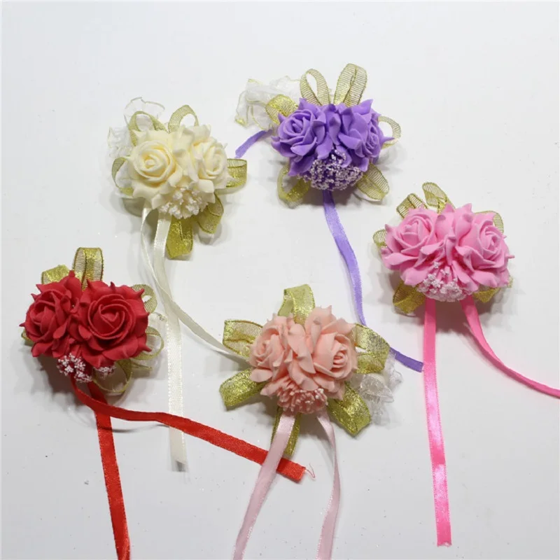 Женский браслет с искусственным цветком свадебный подружки невесты цветами на