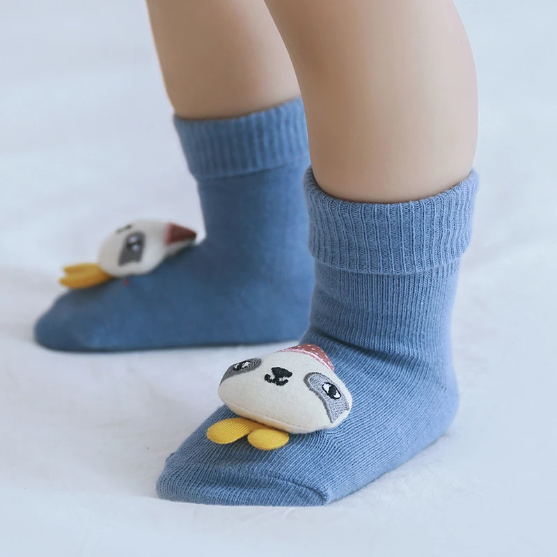 Мягкие хлопковые носки с милыми животными для малышей зимние нескользящие