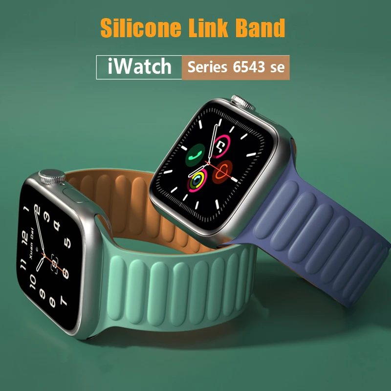 

Link strap for Apple watch band 44mm 40mm 45mm 41mm 38mm 42mm 44 45 mm Silicone Magnetic Loop bracelet iWatch serie 6 5 4 3 SE 7