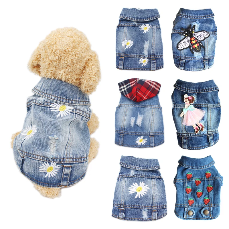 XS-XXL Denim Dog Costume Summer Cowboy Puppy Vest Sweet Daisy Shirt Jeans Jacket Clothing for Dogs Chihuahua Dachshund Yorkies