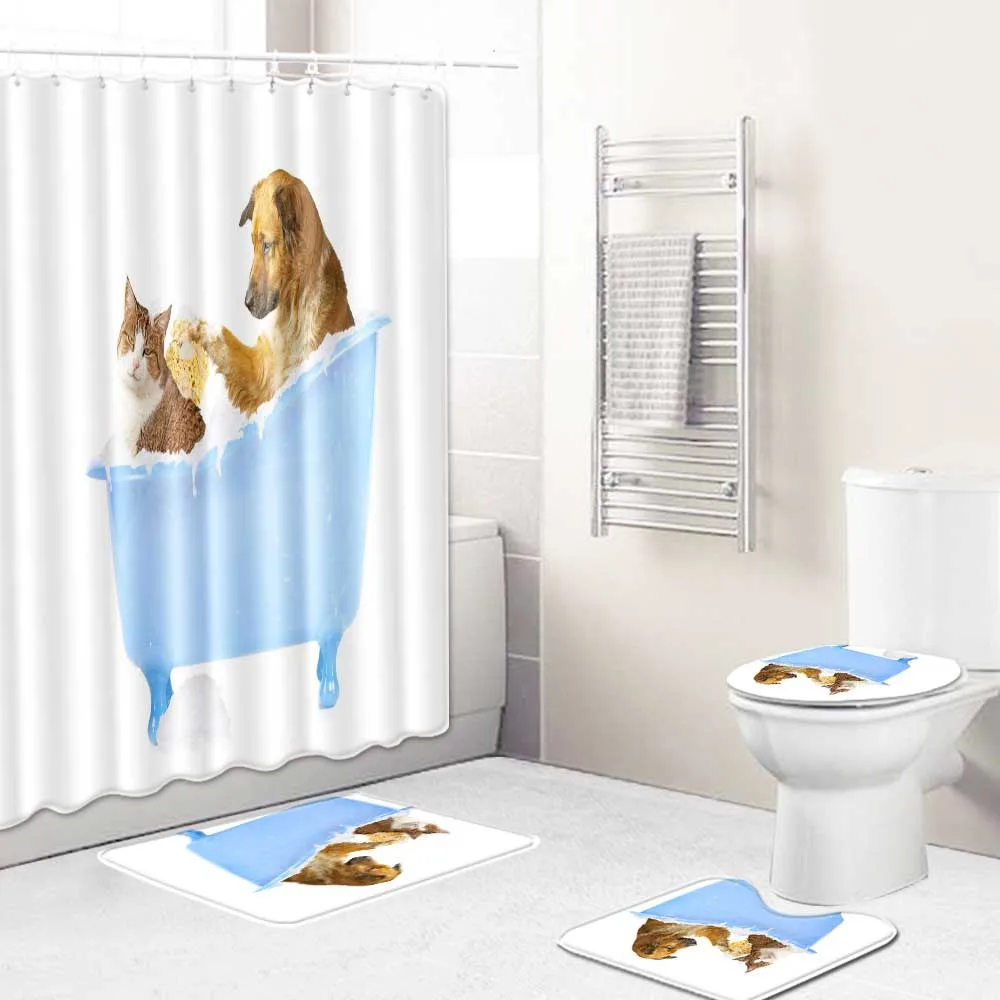 

Cartoon Christmas Cat Printing Polyester Fabric Shower Curtain for Bathroom Nordic Waterproof Bath Screen Curtains Home Decor