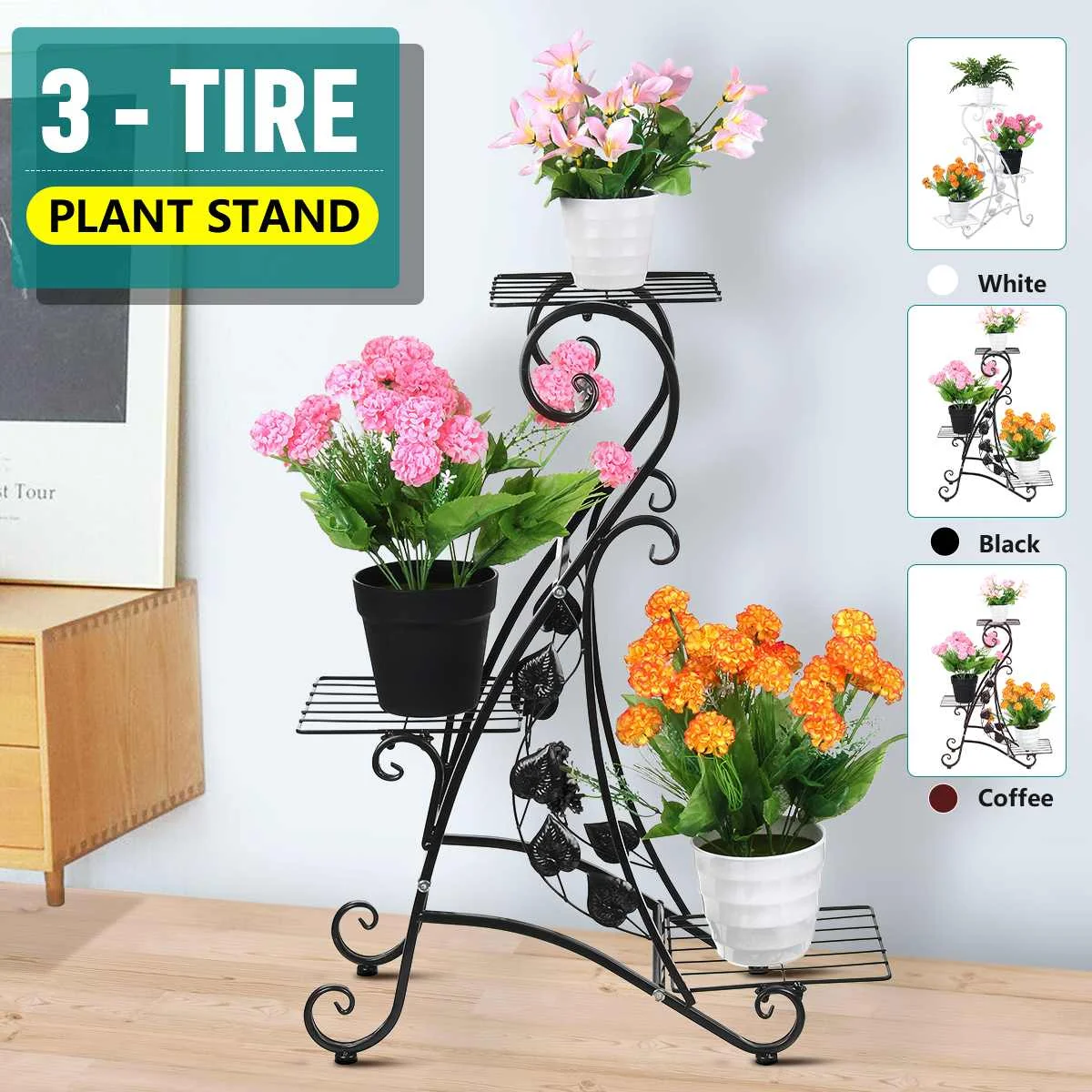 

3 Layer Metal Plant Stand Flower Rack Pot Storage Rack Display Shelf Holder Home Indoor Outdoor Decor Garden Balcony 57x26x73cm