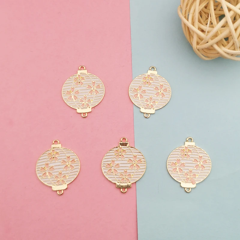 10 шт. китайский Стиль эмаль цветок фонарь шармы-соединители Металлические