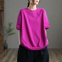 artistic retro short sleeved cotton t shirt womens summer 2021 new bottoming shirt loose top
