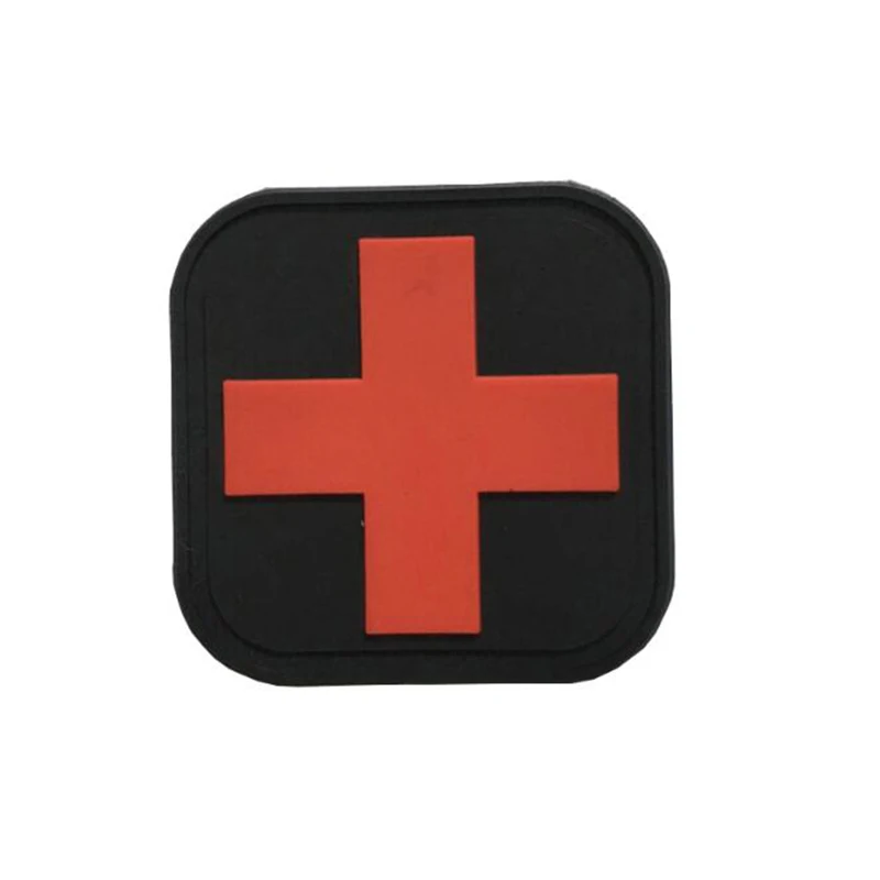 Black Red PVC Rubber Swiss Cross Fingerboard Medical Rescue Nursing Staff Tactical Soldier Backpack Hat Fight Badge image 2