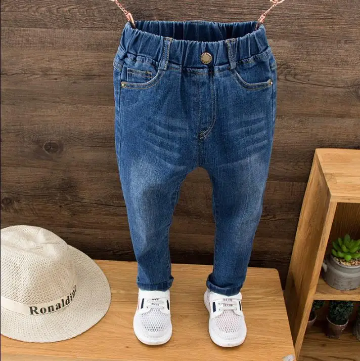 

Джинсы детские брюки однотонные в стиле ретро синие детские брюки на весну новый стиль простые классические детские брюки