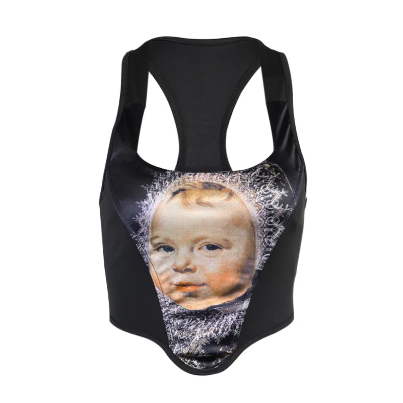 

WANYUCL 2021 Spring and Autumn Women's Fashion Design Stitching U-neck Printed Halter Slim Vest Women