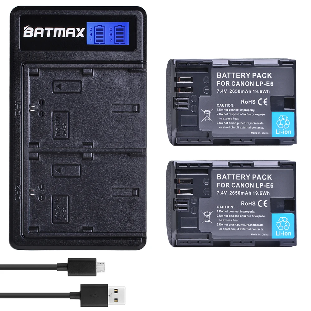 Аккумулятор Batmax LP-E6 LP E6 LP-E6N Новый ЖК-дисплей двойное зарядное устройство USB для Canon