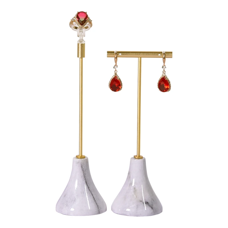 

JINSKY Jewelry Dispaly Holder Marble Base Earring Ring Display Stand Metal Prop Display Tower