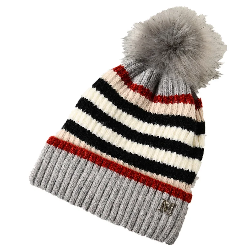 M Mark женские шапки из шерсти имитирующие шерсть енота вязанная цветная шапка