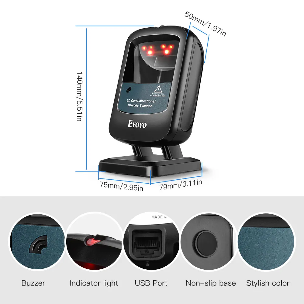 Eyoyo 2200C 1D 2D Barcode Scanner PDF417 Data Matrix Bar code Reader USB Wired for Supermarket Library Store Desktop | Компьютеры и