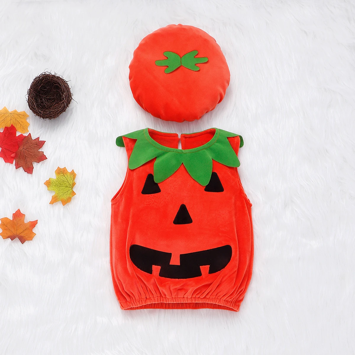 0-3Years Newly Cosplay Halloween Toddler Baby Kid Pumpkin Print Sleeveless Romper Jumpsuits Tops+Hats Clothes 2PCS Costumes |