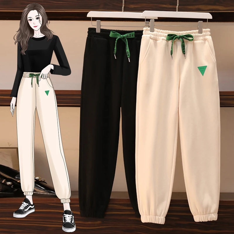 

Spot plus size women's plus velvet padded sweatpants women's fall/winter loose-fitting casual trousers fat mm outer wear pants