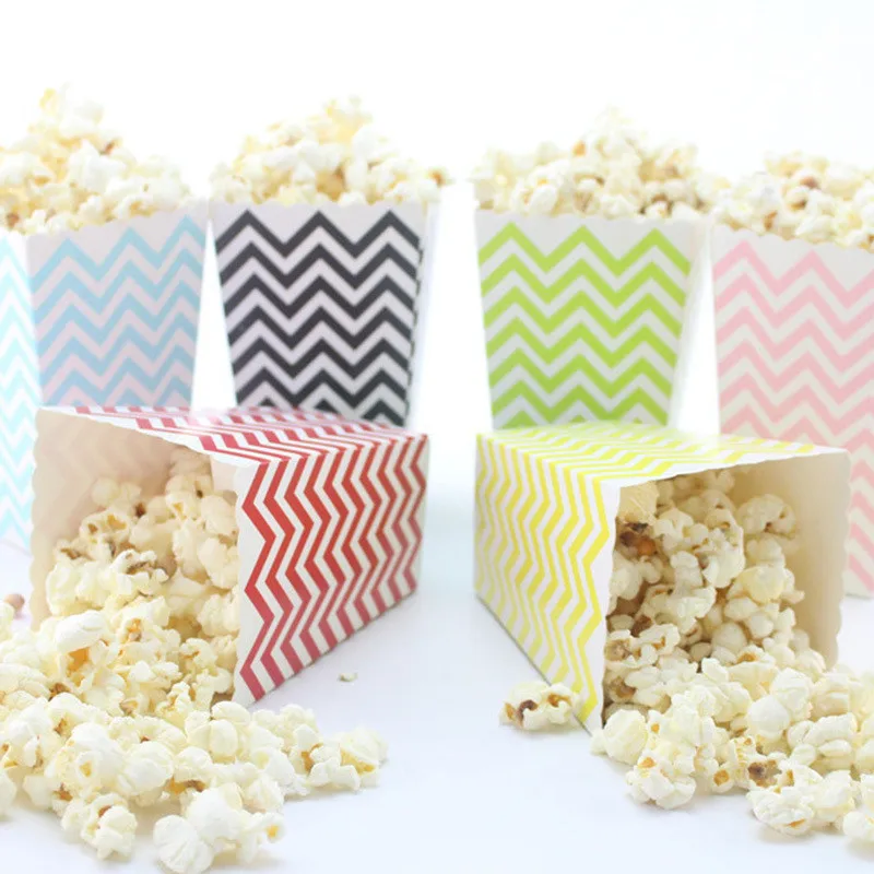 

6/12pcs Dot Wave Striped Paper Box Pop Corn Candy Sanck Favor Bag Popcorn Box Xmas Wedding Kid Birthday Party Decoration