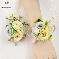 artificial silk flowers bride wrist corsage bracelets groom boutonniere man buttonholes wedding flowers party boutonniere decor