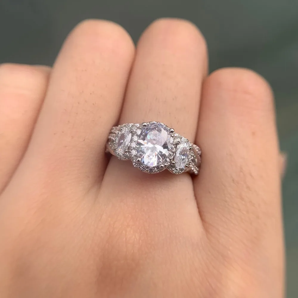 Wuziwen 3,5 Ct овальной формы AAA циркон кольца из стерлингового серебра 925 для женщин синий кристалл обручальное кольцо набор модный подарок для ювелирных изделий