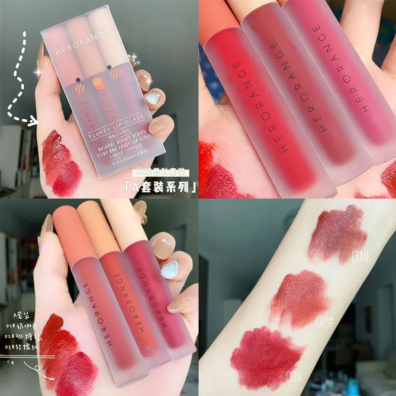 

HERORANGE matte lip gloss sexy red pumpkin brown pigment long lasting waterproof air cushion liquid lipstick AC252