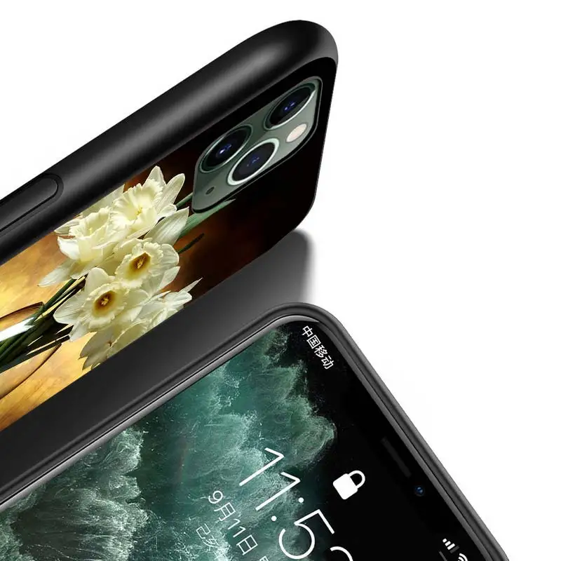 

Pink Flower Peony For iPhone 12 Pro Max Mini 11 Pro XS Max X XR 6S 6 7 8 Plus 5S Bright Black Phone Case