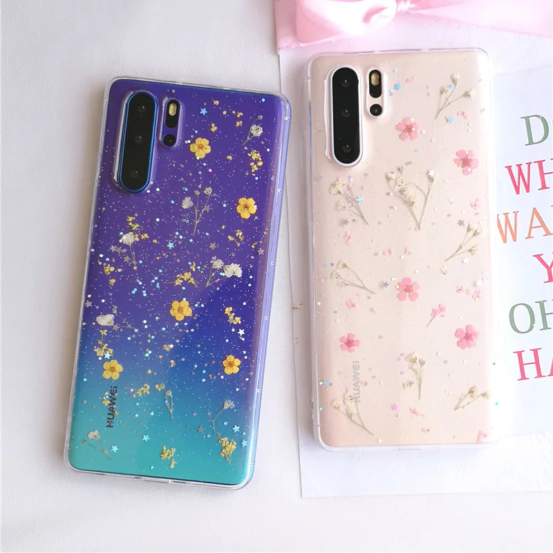 Чехол с настоящими сушеными цветами для Huawei P40 P30 Lite P20 прозрачный чехол huawei Pro Honor 30