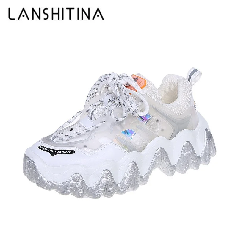 

Women Platform Sneakers Designers Summer Mesh Lace Up Casual Shoes Spring 5.5cm Chunky Sneakers Ulzzang Vulcanized Shoes Woman