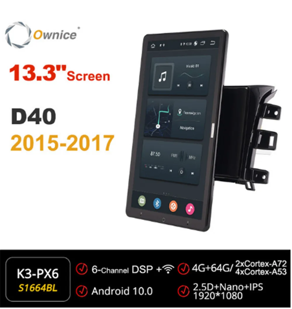 

Автомагнитола Ownice, 13,3 дюйма, 1080P, 1 Din, Android 10,0, для Nissan navara D40, 2015, 2016, 2017, GPS, аудиоплеер