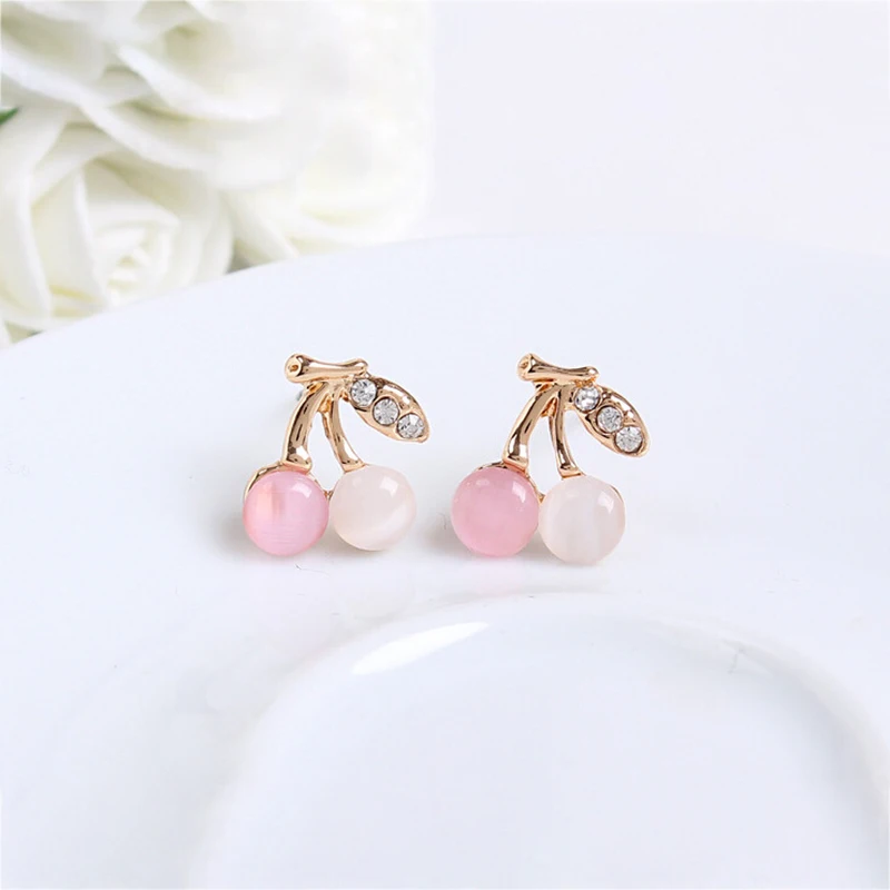 Женские серьги с опалом и вишнями простые стильные цветной защитой 1 пара новинка