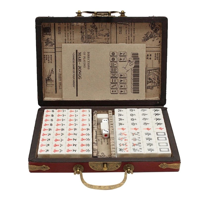 

X5QF 146 Sheets Mini Mahjong Set with Box, Light Portable Vintage Traditional Chinese Mahjong, Mahjong Board Game for Family