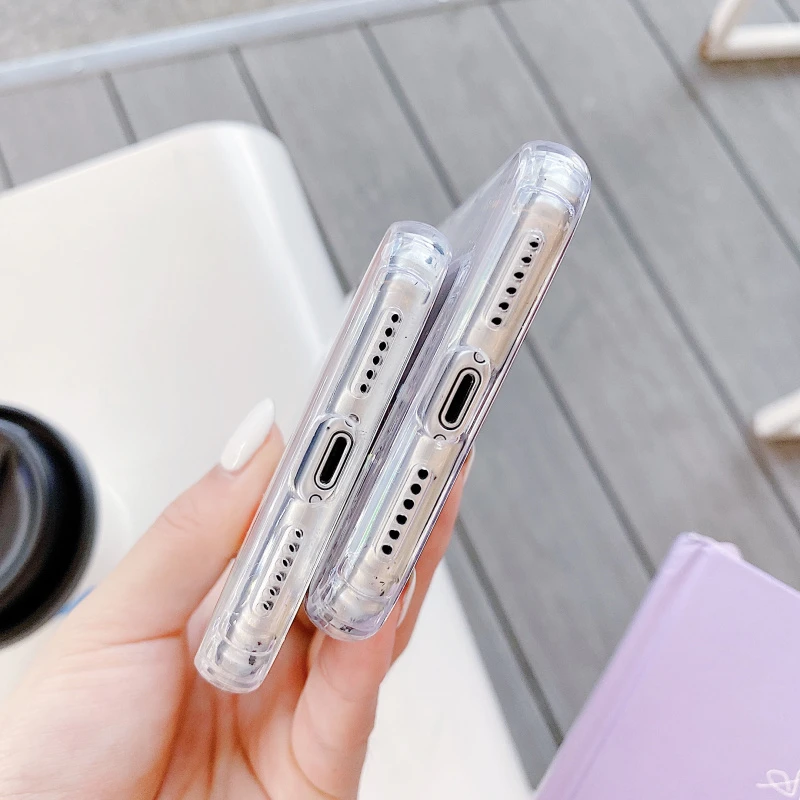 

Glitter Laser Card Transparent Phone Case For iPhone 11 Pro MAX Case XS MAX XR X SE 7 8 Plus Clear Glossy Love Heart Soft Cover