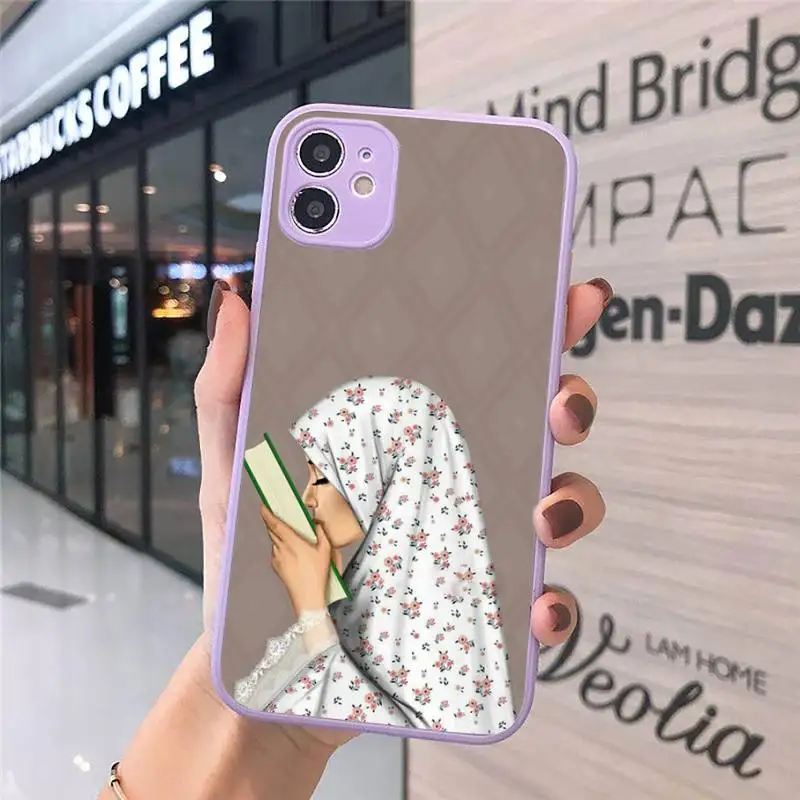 

Muslim Gril Eyes Arabic Hijab Girl Phone Case Matte transparent For Purple iPhone 12 Mini 11 Pro XR XS Max 7 8 Plus X Back Cover