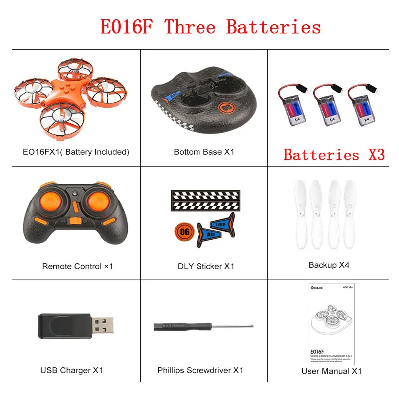 Three Batteries Eachine E016F 3-в-1 ЕНП Летающий воздушный лодка Land режим вождения Съемный один ключ возврата RC Квадрокоптер RTF - Цвет: Three Batteries
