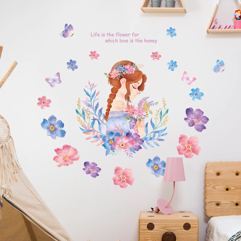 

[heatboywade]Flower Fairy Wall Stickers for Kids rooms Girls room Decor Vinyl Wall Decals Eco-friendly Romantic Wall Murals