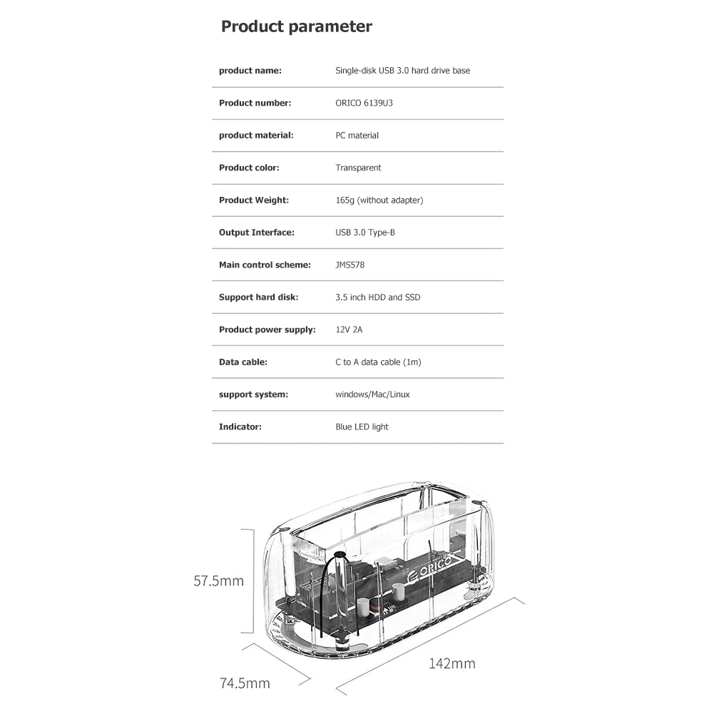 hard drive external enclosure adapter 5gbps usb3 0 type b transparent sata hdd ssd docking station base hard disk connector free global shipping