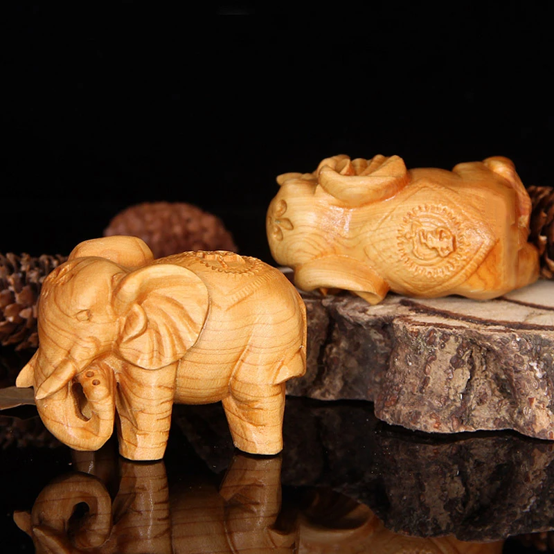 

Thuja Wooden Elephant Decor Statue Mini Sculpture Wood Crafts Animal Figurine Living Room Decorations Car Ornament GY117