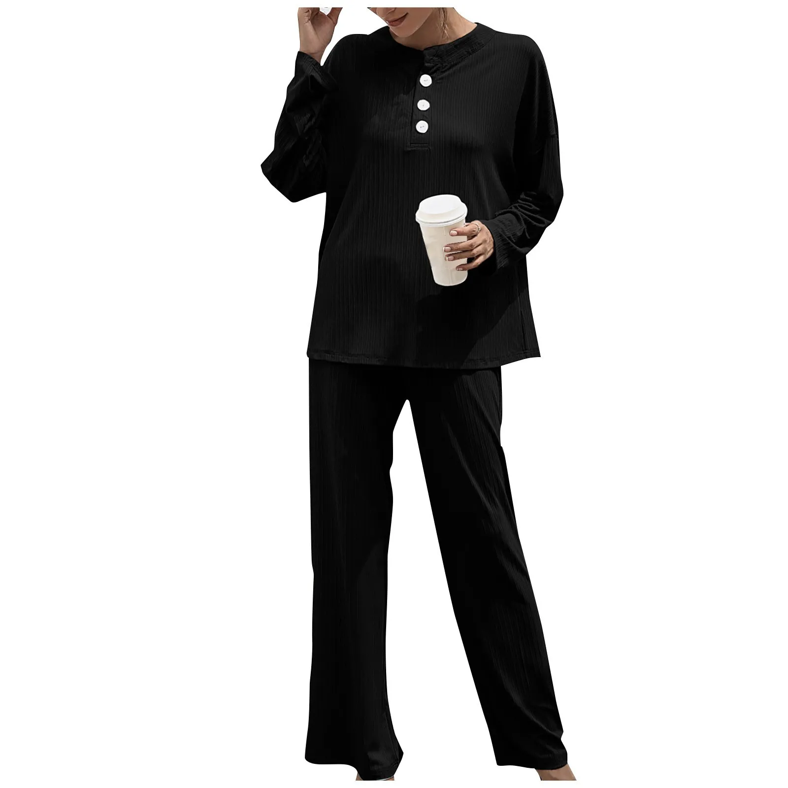 

Fashion Casual Pajamas Sets Women Sexy O-Neck Soft Two-Piece Set Ladies Warm Long Sleeve Tops And Drawstring Pant Home Suit