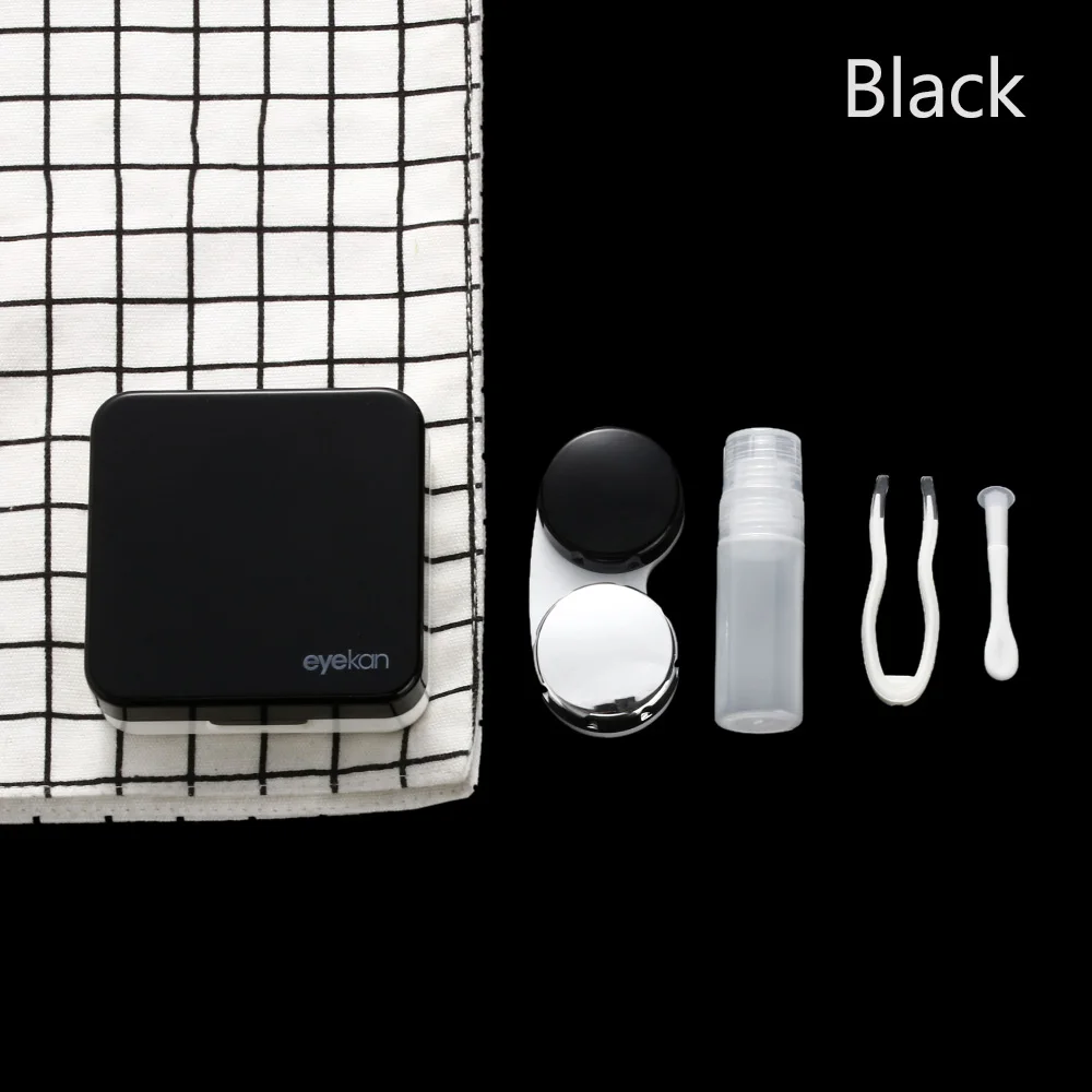 Style 1- black 1 шт. ABS чехол для контактных линз с зеркалом для женщин, цветная коробка для контактных линз, контейнер для контактных линз, милый дорожный набор, коробка - Цвет: Style 1- black