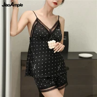 pajamas women summer ice silk sexy sling top shorts pijamas two piece fashion thin sleepwear with chest pad home clothes nightie