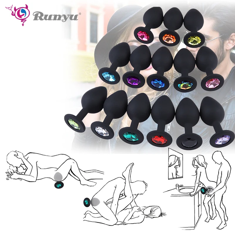 Анальная пробка безопасная силиконовая с кристаллами ювелирные изделия