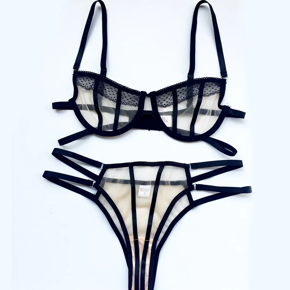 

Women's 2 Piece Lingerie Set Sheer Lace Underwire Bralette Bra and Shorts