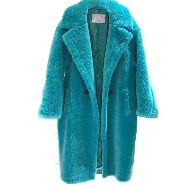 

2021 100% Whole wool oversize wool blend Teddy Bear Icon Coat X-Long loose Sheep Shearing Coat Female New Style women Fur jacket