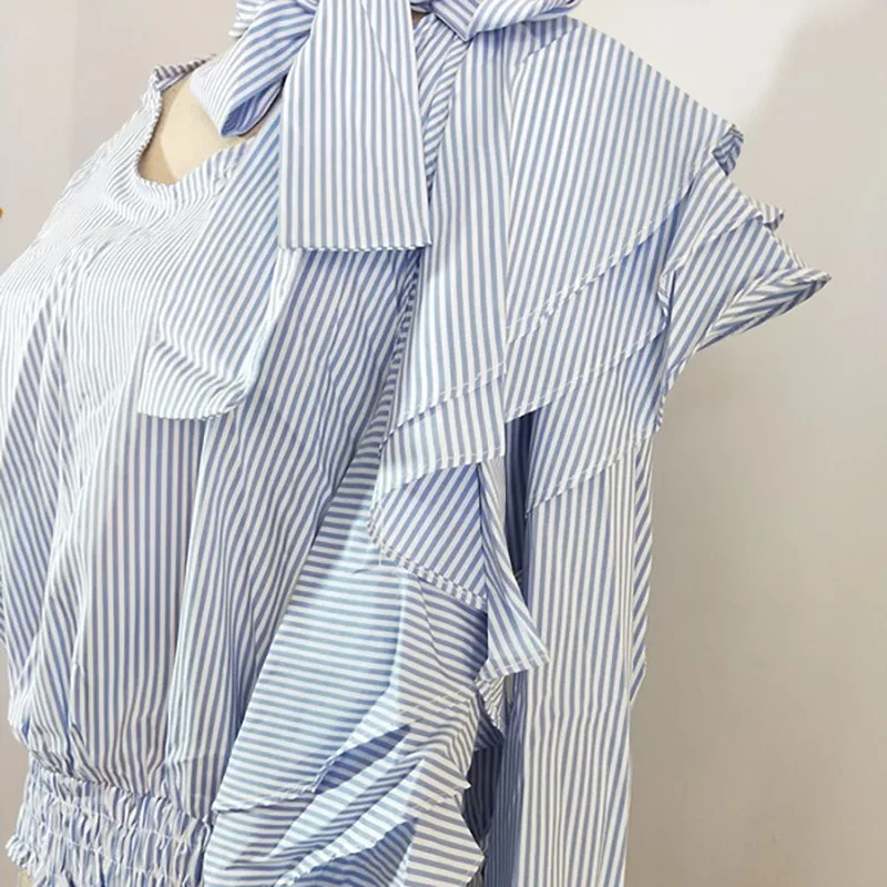 CHICEVER летняя элегантная полосатая женская блузка с бантом и v-образным вырезом в