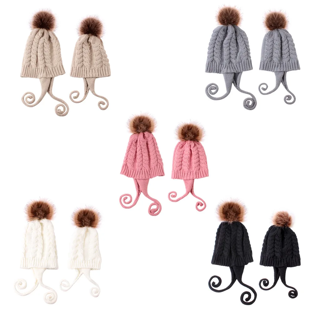 2019 головной убор для родителей и ребенка зимние шапки мамы меховые шарики