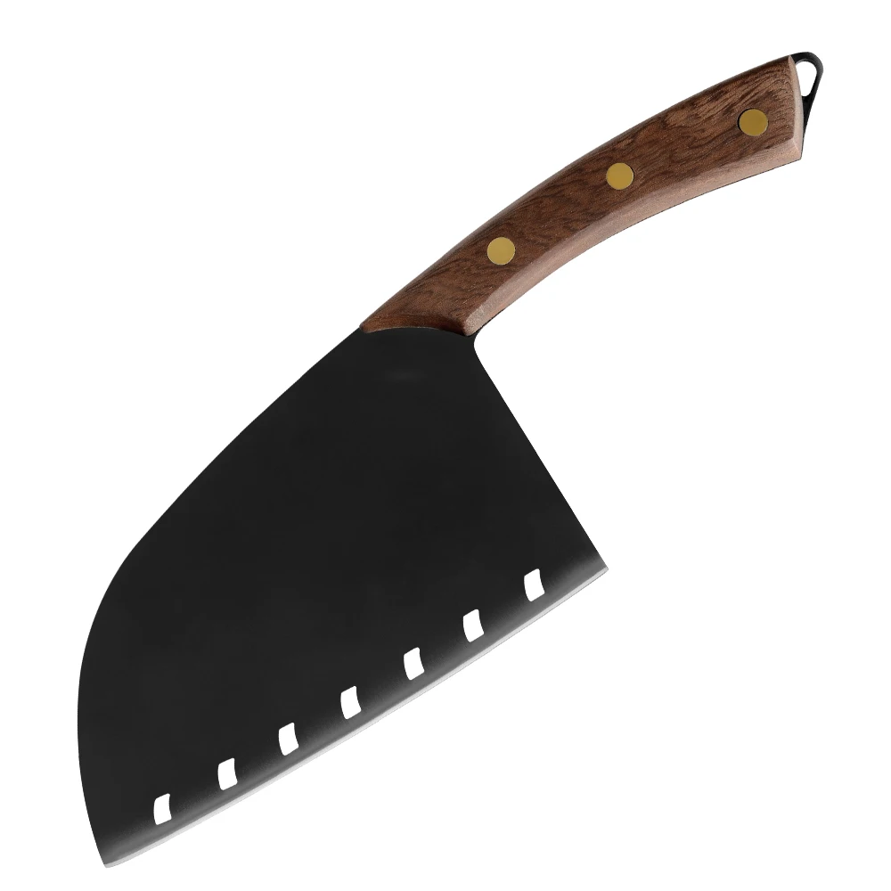 

Кухонный нож Qing из нержавеющей стали, шеф-повар с черным широким лезвием 7 дюймов, резак для овощей с деревянной ручкой