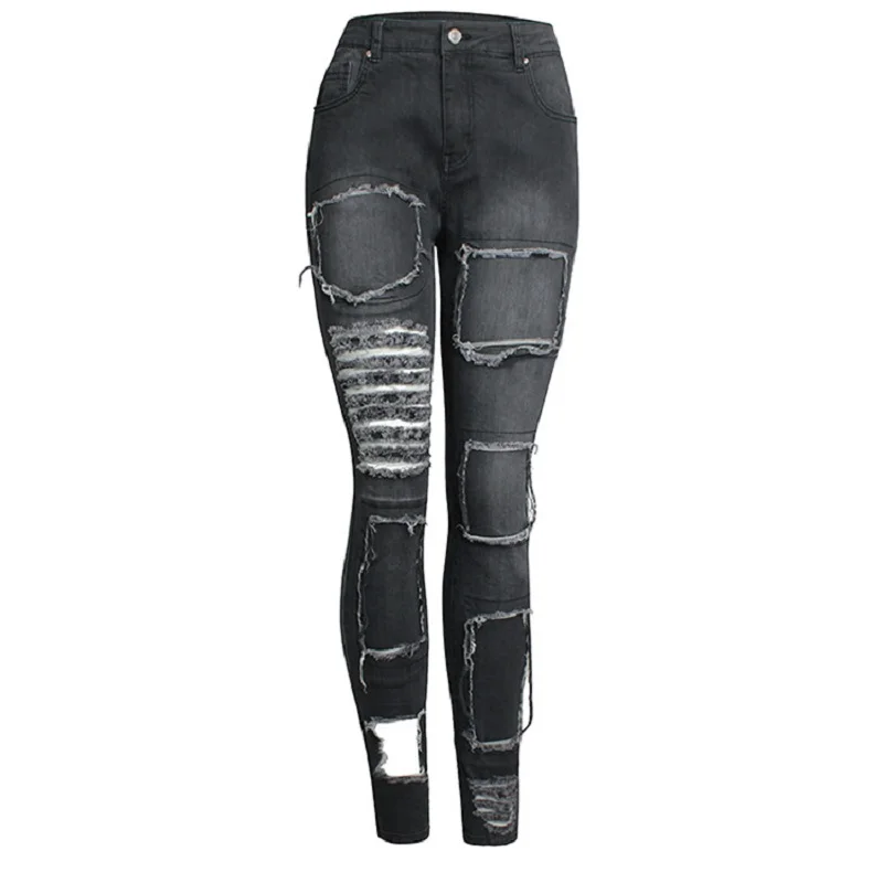

2020 New Arrival Summer Style Female Fashion Sexy Summer Ripped Black Solid High Waist Hot Night Club Denim Pencil Pants