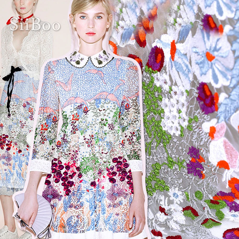 Ткань с цветочной вышивкой в американском стиле светло голубая кружевная ткань