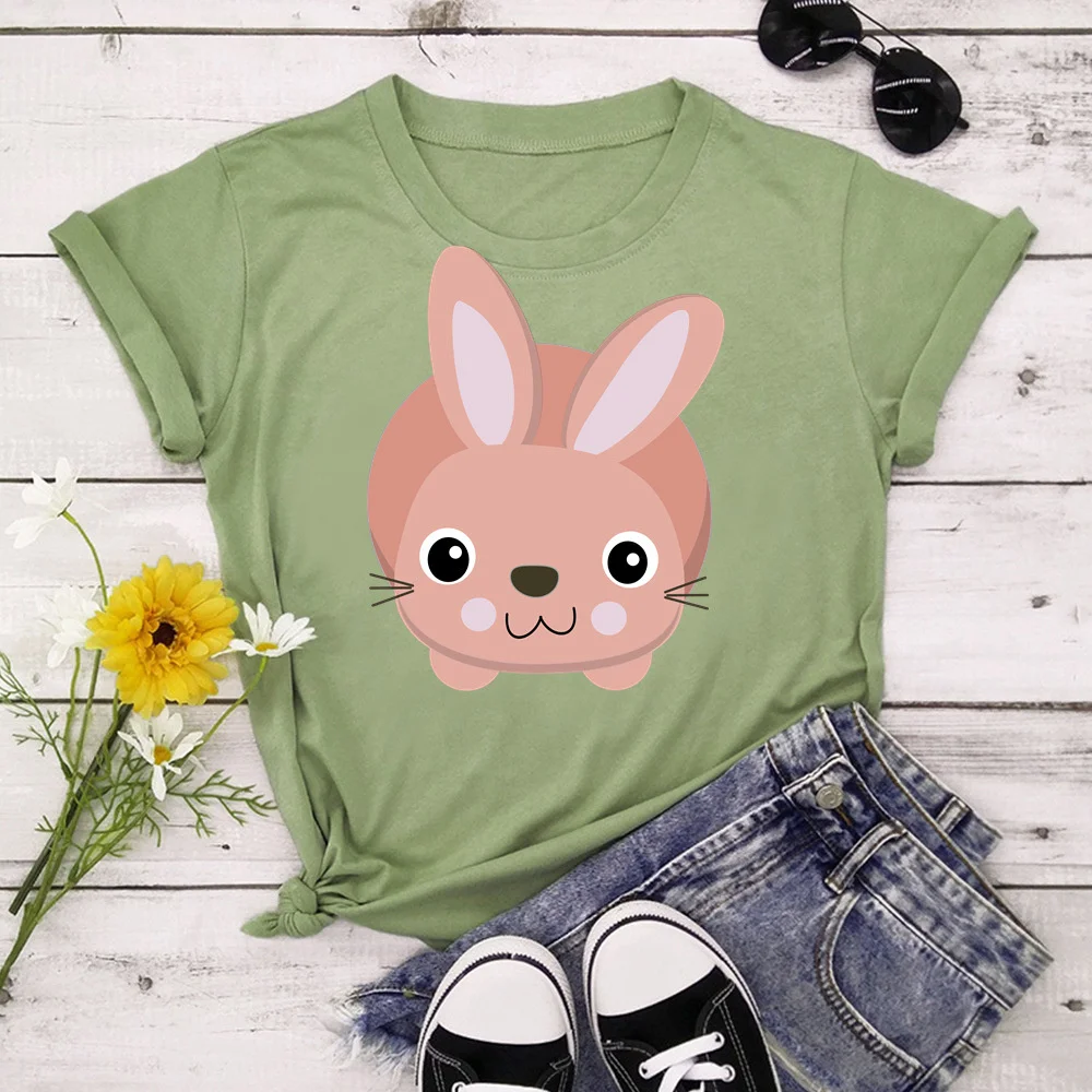 

Rabbit Print T-shirts Women Summer 2021 Graphic Tees Funny Shirts For woman tshirts Crew Neck Tops TX8335