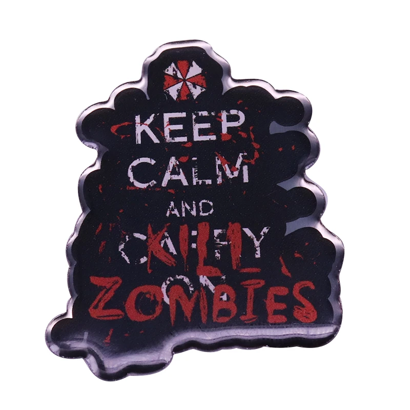 Keep calm and kill zombies charms pin umbrella corporation logo brooch bloody movie game fans addition | Украшения и аксессуары