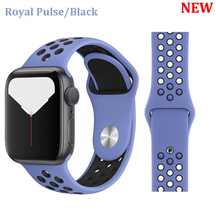 Royal Pulse Black Ремешок для Apple Watch, 44 мм, 40 мм, 42 мм, 38 мм, iwatch series 5, 4, 3, 2, 1, спортивный силиконовый браслет, ремешок для часов, аксессуары для часов - Цвет ремешка: Royal Pulse Black