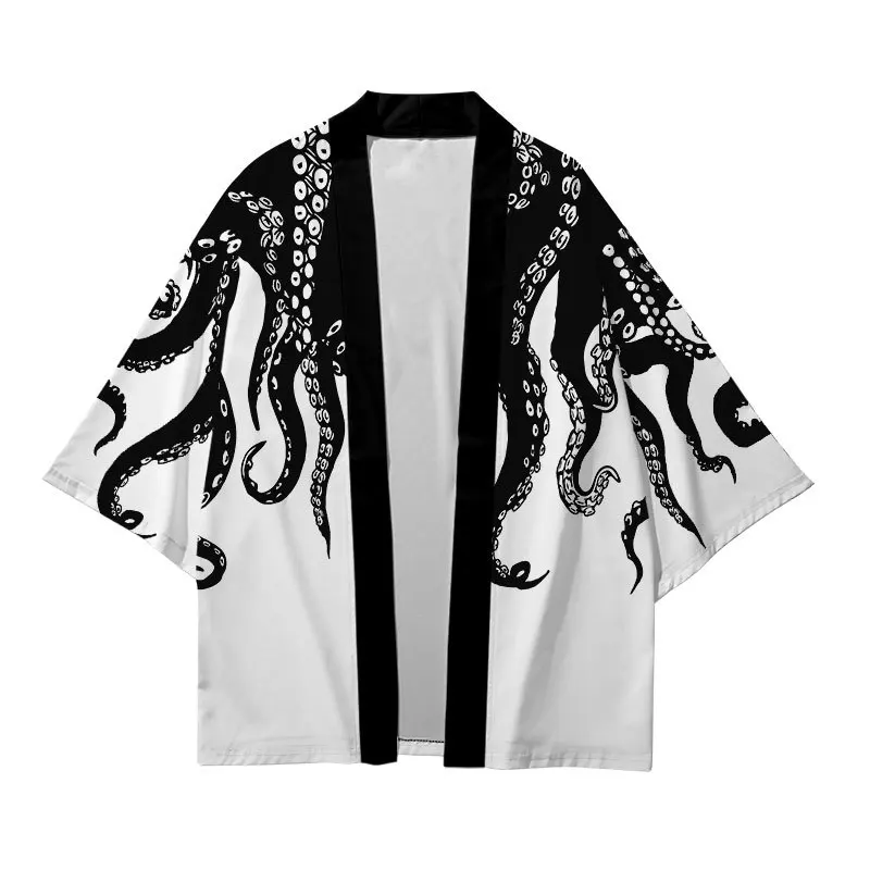 

3D Octopus Print Loose Japanese Streetwear Cardigan Women Men Harajuku Haori Kimono Cosplay Top Shirts Yukata