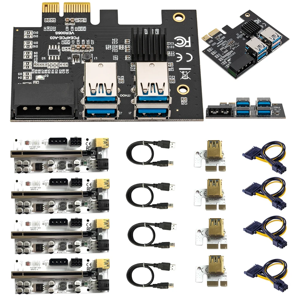 4pcs PCI-E Express 1x to 16x Riser 010X Card Adapter PCIE 1 to 4 Extender Slot 4 Port Multiplier Card for BTC Bitcoin Miner