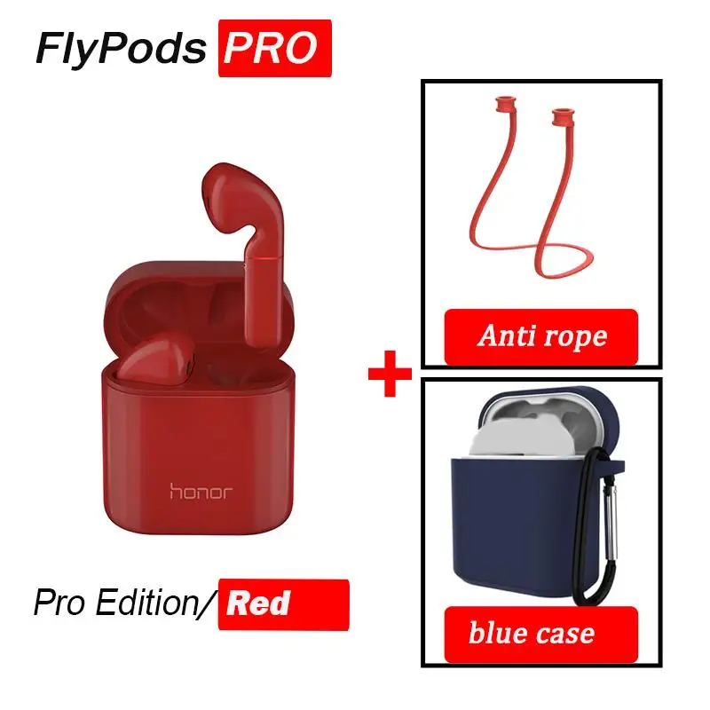 red pro blue case Honor Flypods/flypods pro Беспроводные сенсорные водонепроницаемые динамические наушники с управлением беспроводным зарядным устройством Bluetooth 5,0 - Цвет: red pro blue case